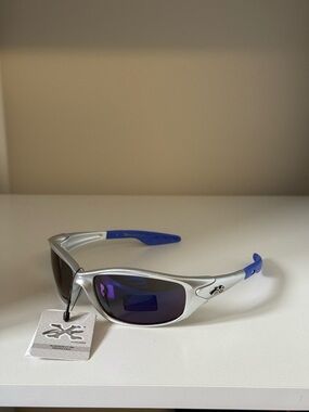 Silver and Blue Men's Sport Sunglasses - Polarized Lens